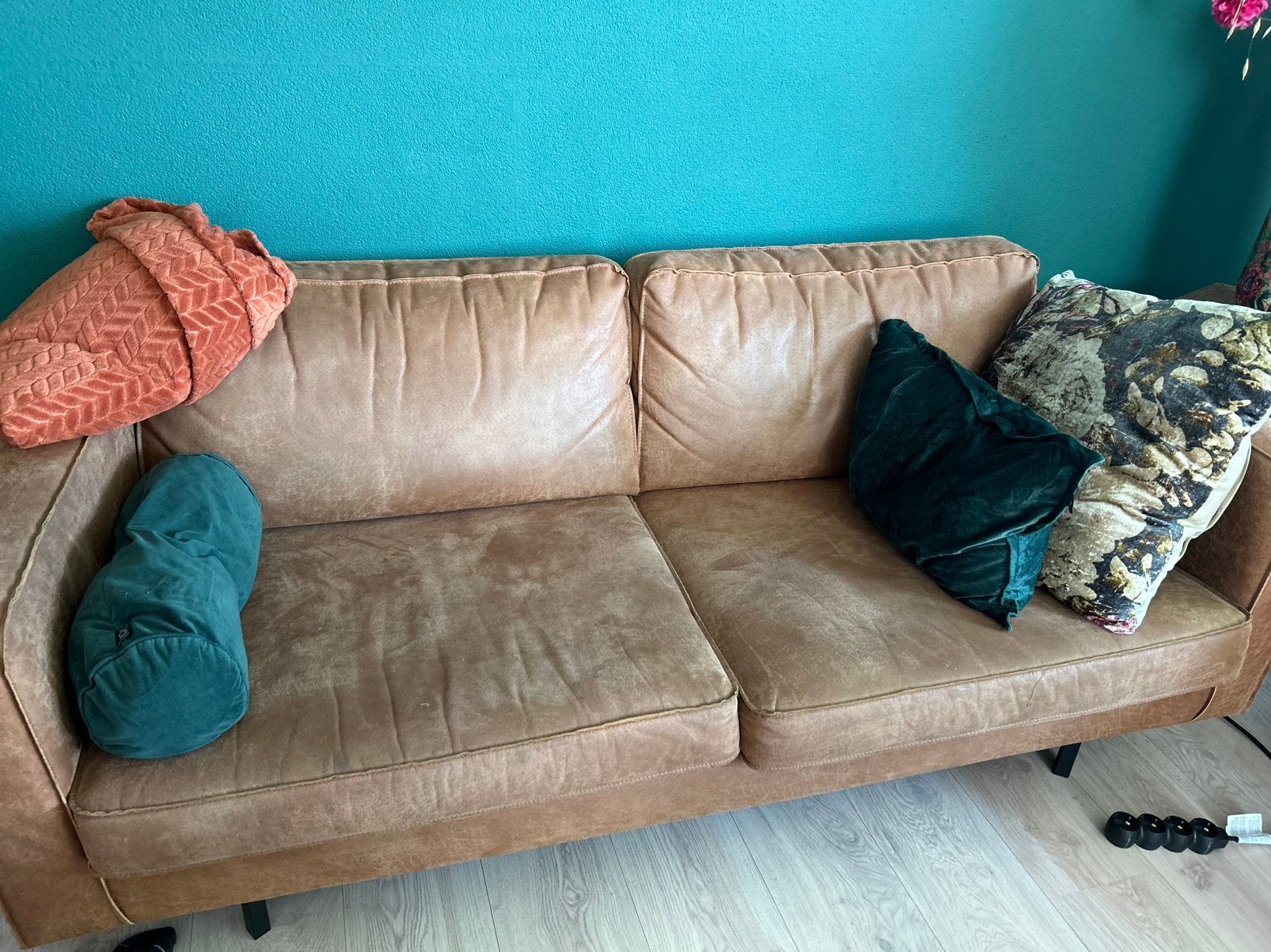 2,5 + 3 zits bank woood karwei ecoleer cognac, Ophalen, 150 tot 200 cm, Driepersoons, 75 tot 100 cm