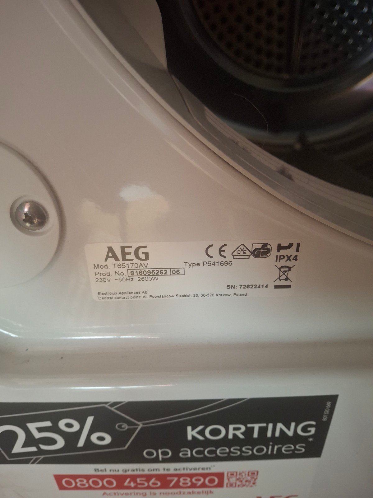 AEG Lavatherm afvoerdroger T65170AV, Witgoed en Apparatuur, Wasdrogers, Ophalen, 6 tot 8 kg, Gebruikt, Luchtafvoer