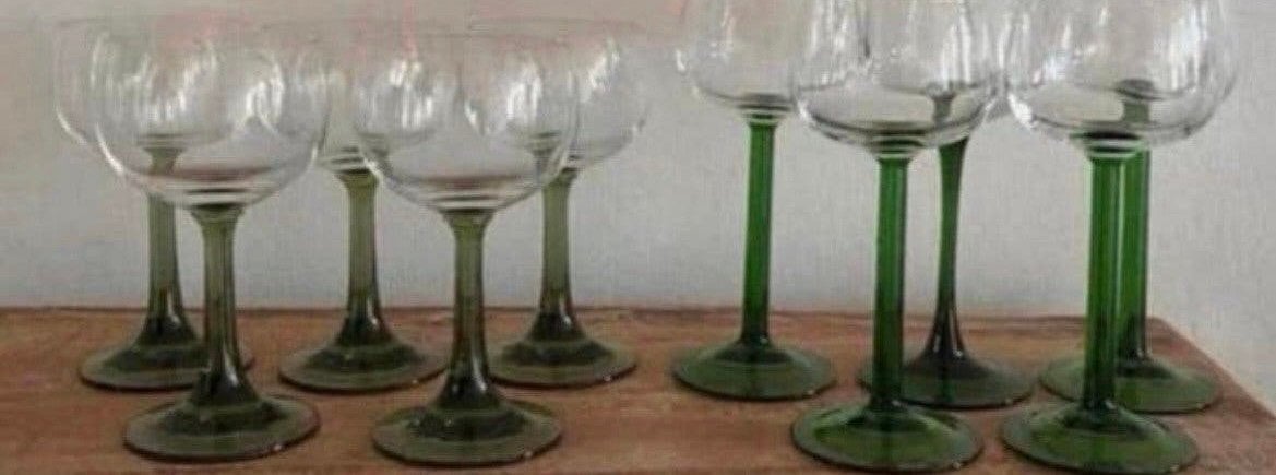 Retro wijnglazen met groene poot, Ophalen, Zo goed als nieuw, Overige typen