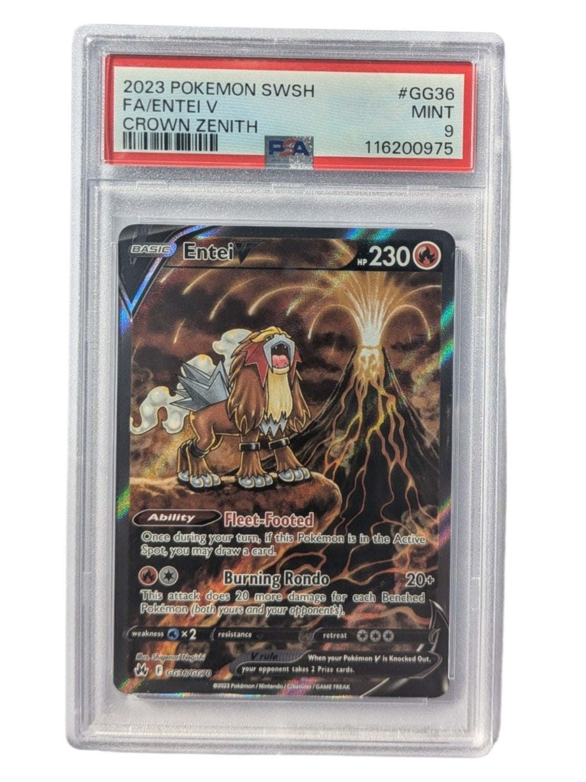 Pokémon Entei V (FA) Crown Zenith PSA 9, Ophalen of Verzenden, Zo goed als nieuw, Losse kaart