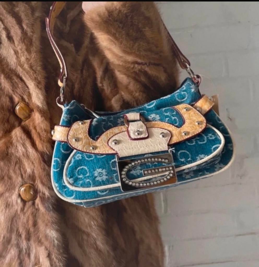 Vintage Guess Y2K Denim Handtas Nieuw, Ophalen of Verzenden, Nieuw, Blauw, Handtas