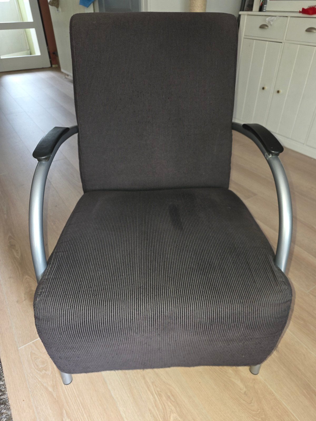 retro rib fauteuil antraciet, Huis en Inrichting, Ophalen, Gebruikt, Stof, Retro