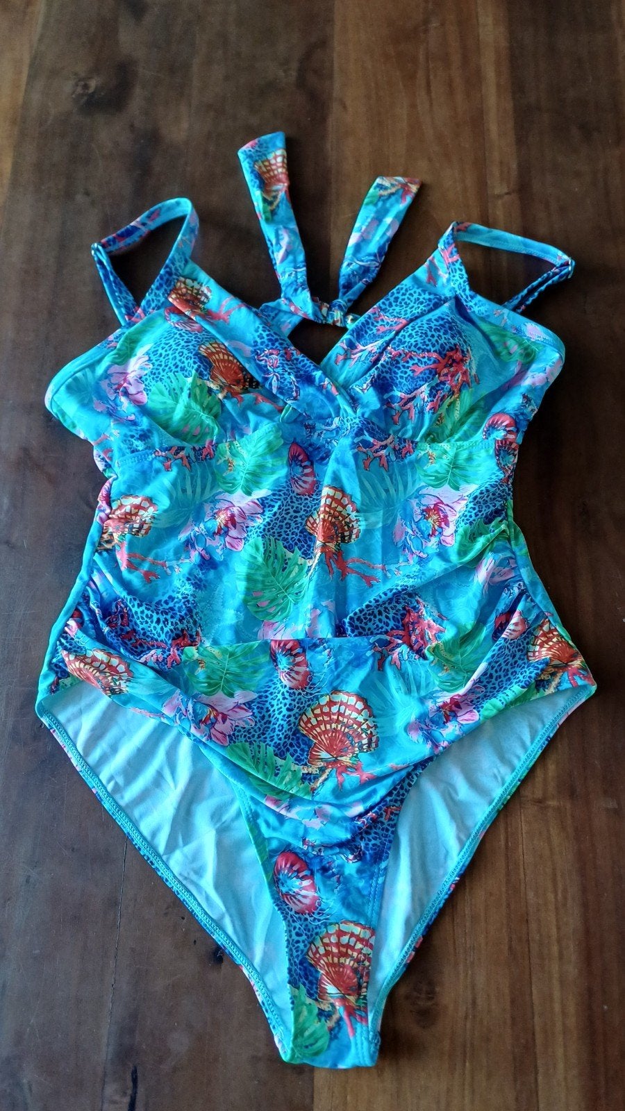2XL Badpak met tropische print, Kleding | Dames, Badmode en Zwemkleding, Blauw, Badpak, Ophalen of Verzenden, Onbekend