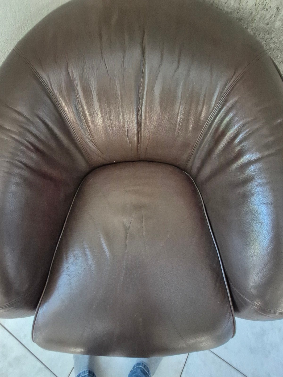 Natuurlijk Lederen Fauteuil - Natuzzi, Ophalen, Bruin, Leer, Zo goed als nieuw