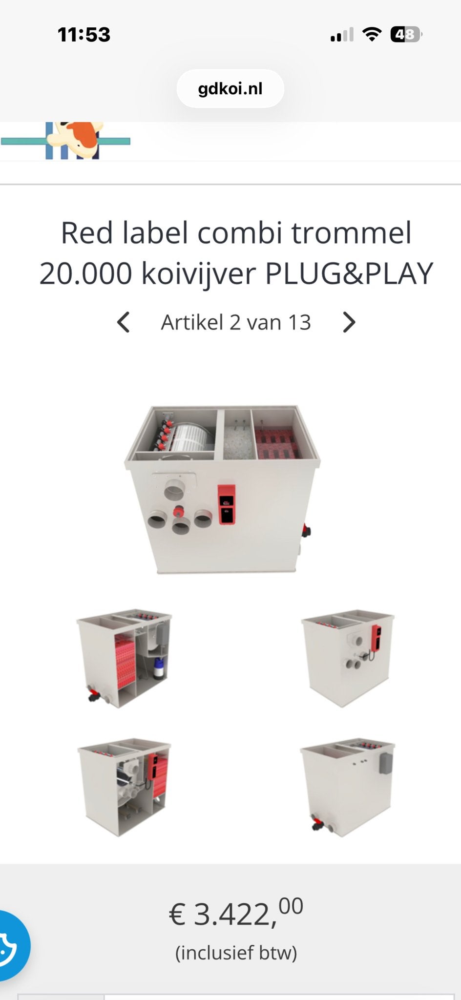 Redlabel happy trommelfilter met Aquamax 20000l pomp, Ophalen of Verzenden, Gebruikt
