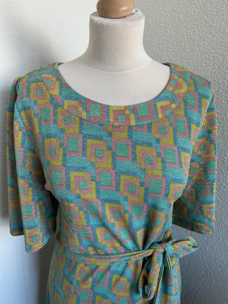 King Louie maat XL retro glitter pastel jurk 2267, Maat 46/48 (XL) of groter, Ophalen of Verzenden, Zo goed als nieuw, Knielengte