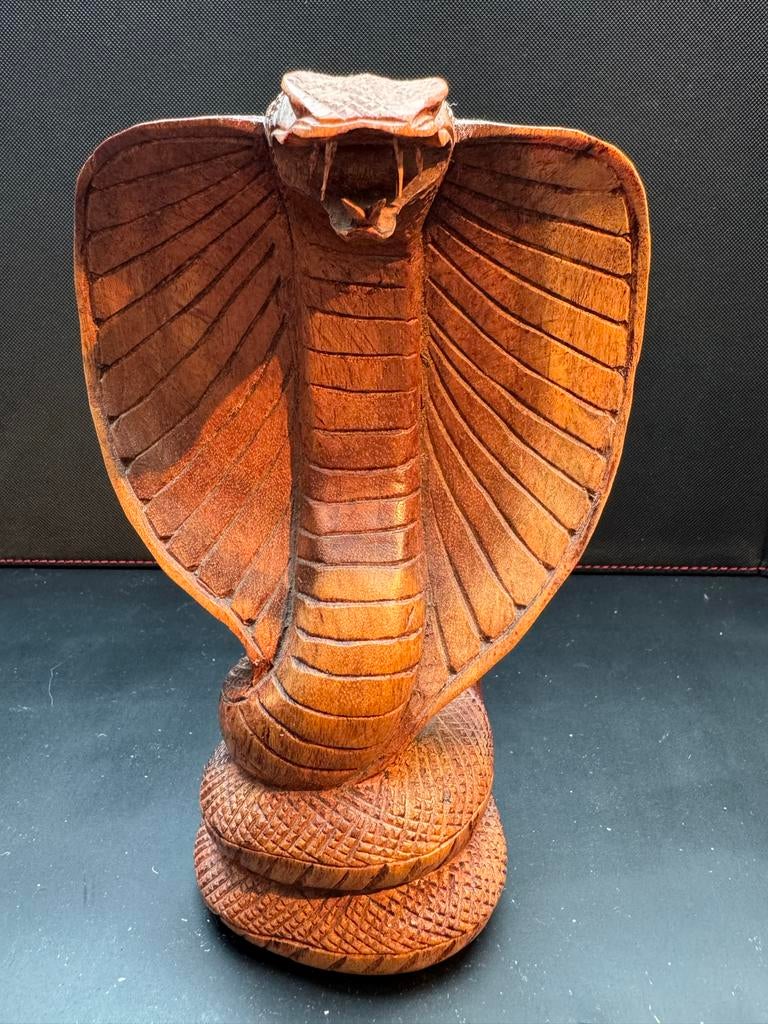 Houten Cobra Beeldje - Handgesneden Decoratie, Ophalen of Verzenden