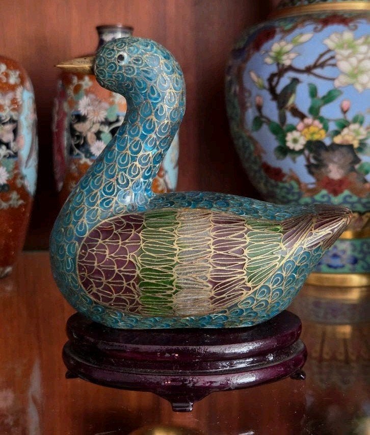 Cloisonné Eend Decoratie - Vintage Kunstobject, Ophalen of Verzenden