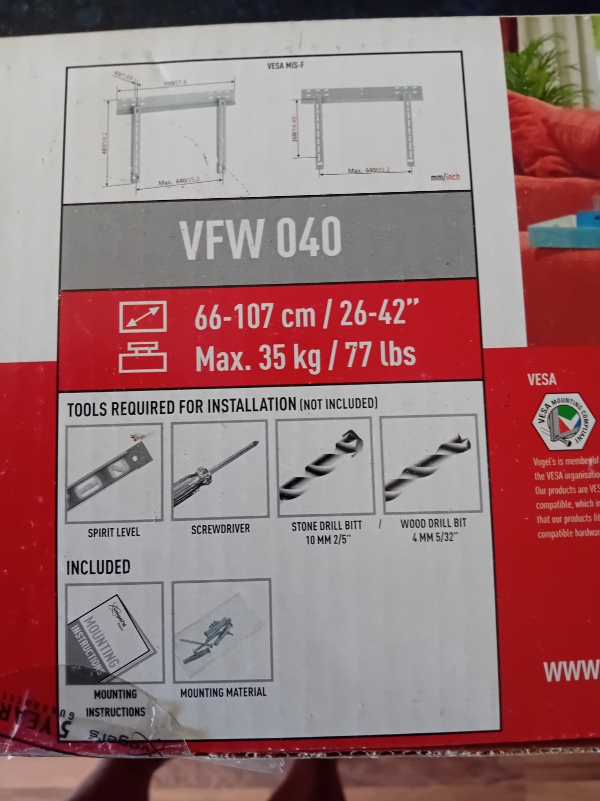 Vogel's VFW 040 LCD/Plasma Muurbeugel 26-42 inch, Ophalen of Verzenden