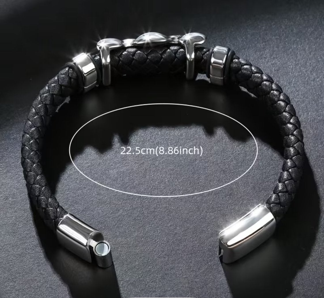 Heren gevlochten leren armband met zilverkleurige accenten, Verzenden, Nieuw, Zwart, Leer