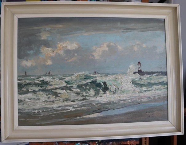 Leendert van der Vlist (1894-1962) schilderij zeezicht, Maritiem / water, Doek, Expressionistisch, Ophalen of Verzenden