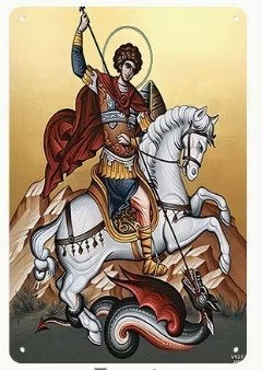 Metalen wandbord met Joris en de draak., Verzenden, Nieuw, Overige typen, Christendom | Katholiek