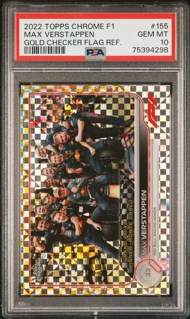 2022 Topps Chrome F1 Max Verstappen Gold Checker  /50 PSA10, Ophalen of Verzenden, Zo goed als nieuw, Plaatje