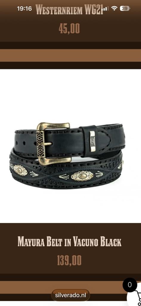 Mayura leren riem met zilverkleurige details (nieuw), Kleding | Heren, Nieuw, Riem of Ceintuur, Echt leder, Zwart
