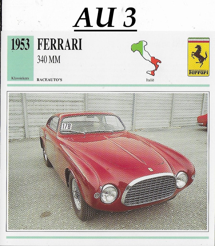 Au3 autokaart ferrari 340 mm ( 1953 ), Ophalen of Verzenden, Zo goed als nieuw, Auto's