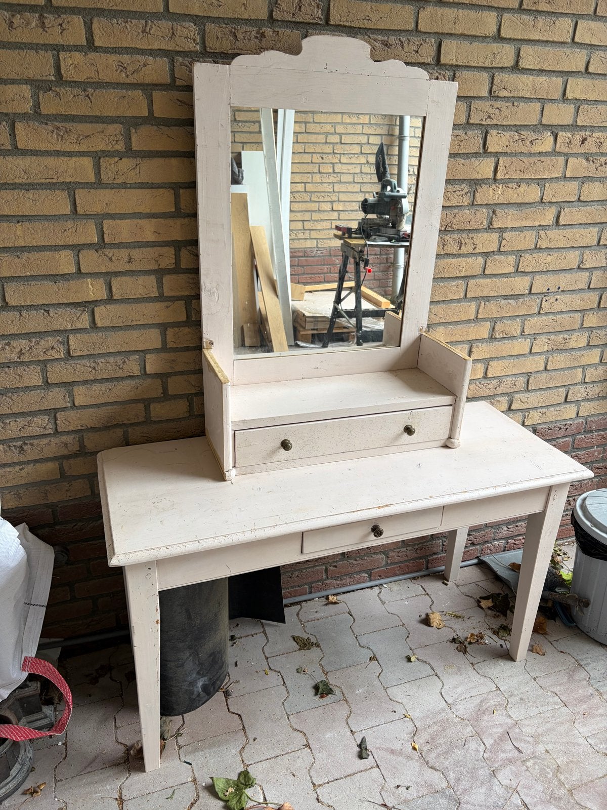 Laatste kans! - Vintage grenen kaptafel met spiegel en lades, Ophalen, Rechthoekig, 100 tot 150 cm, 150 tot 200 cm