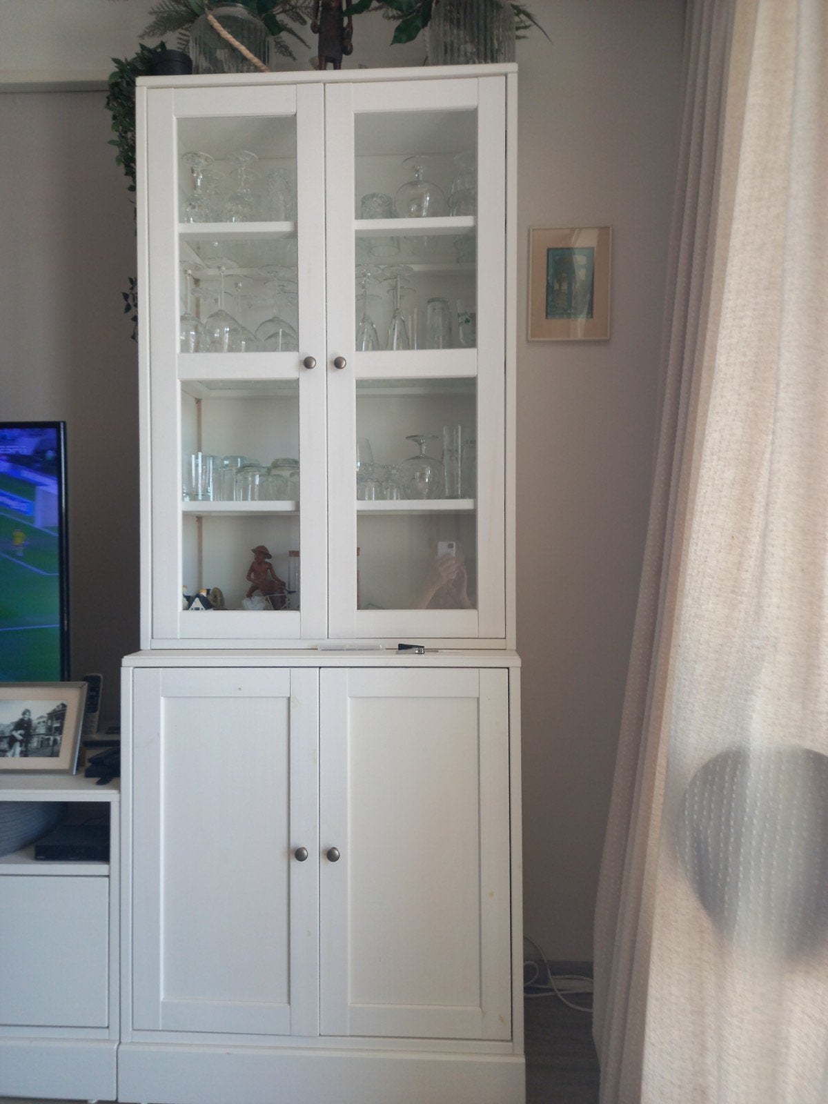 IKEA HASTA Dichte Kast met Vitrinekast, Wit, Ophalen, Met deur(en), 50 tot 100 cm, Zo goed als nieuw