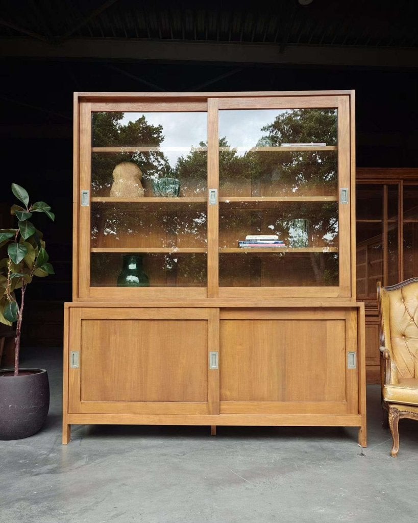 Prachtige teakhouten schoolkast | strakke buffetkast #8403, Gebruikt, Met deur(en), -, 200 cm of meer