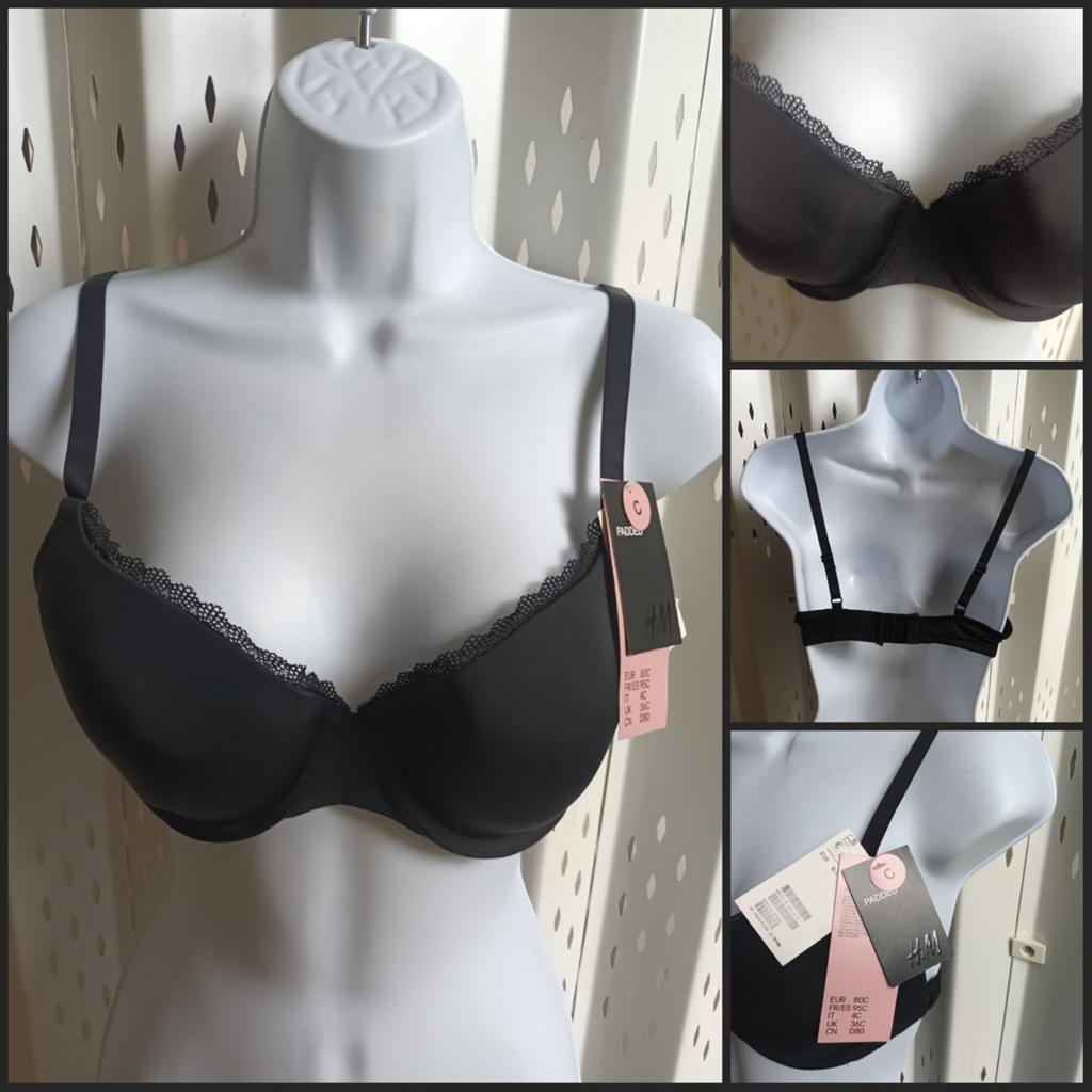 H&M Zwarte BH met Kanten Details - Nieuw met Label 80C, H&M, Ophalen of Verzenden, Zwart, BH