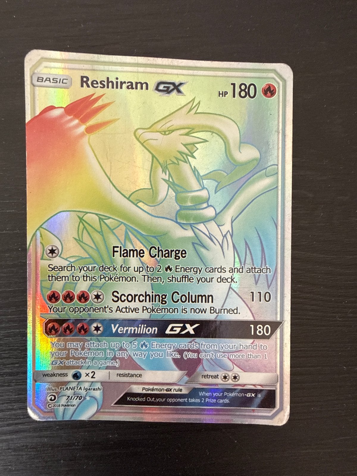 Pokémon Kaart Reshiram GX Rainbow Rare 71/70, Ophalen of Verzenden, Zo goed als nieuw, Losse kaart, Foil