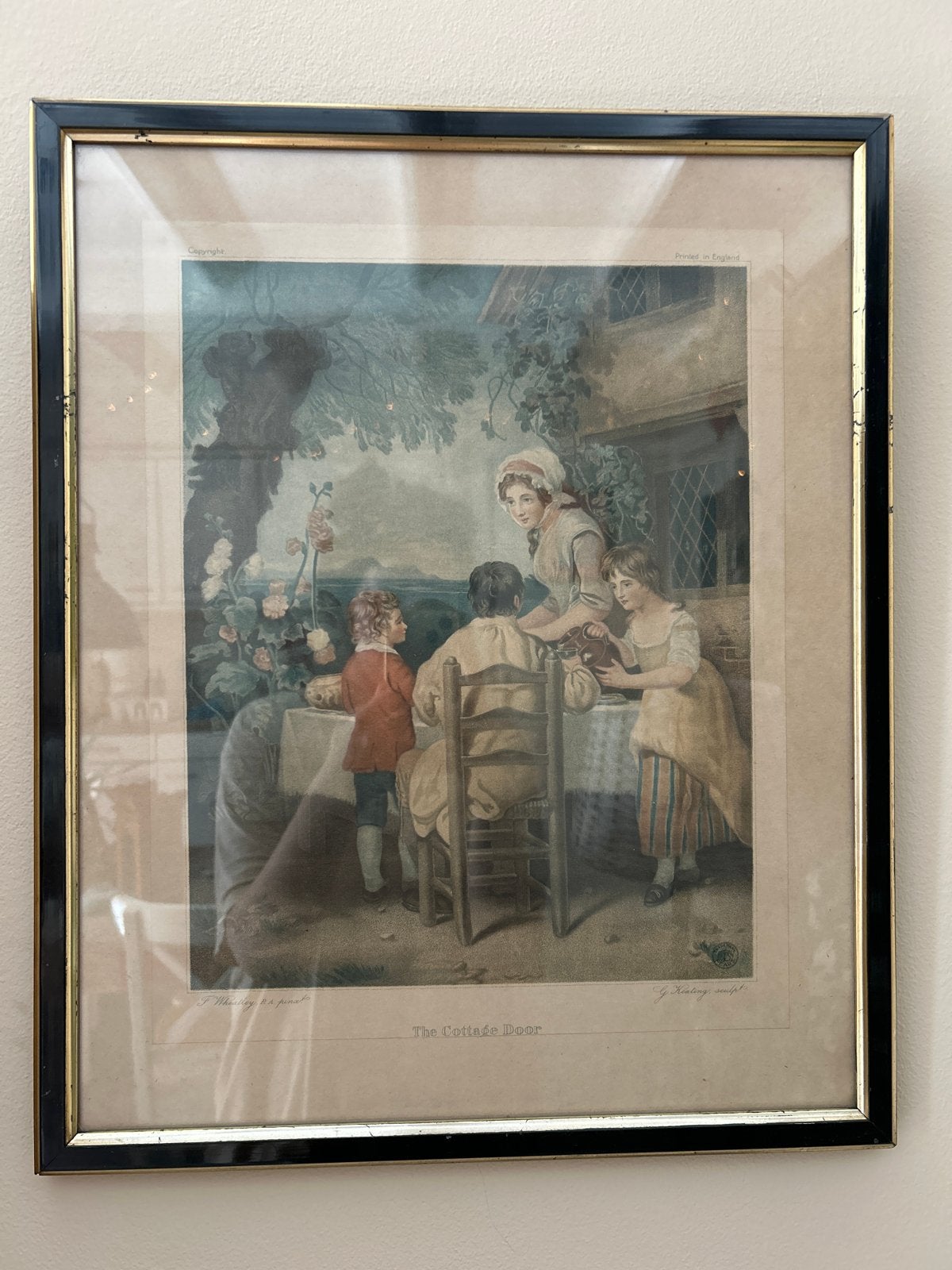 Antieke Engelse prent: 'The Cottage Door' & 'The School Door, Klassiek, Print, Overige onderwerpen, Papier