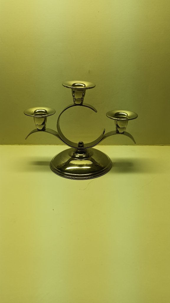 vintage design kandelaar 3 kaarsig chroom, sixties, Gebruikt, Ophalen of Verzenden, Metaal, 15 cm