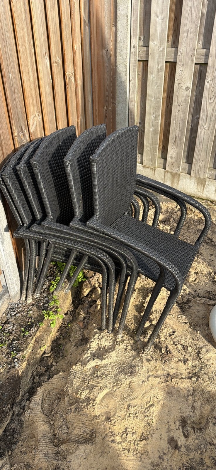 8x Zwarte Wicker Tuinstoelen - Stapelbaar, Tuin en Terras, Ophalen, Gebruikt, Wicker, Stapelbaar