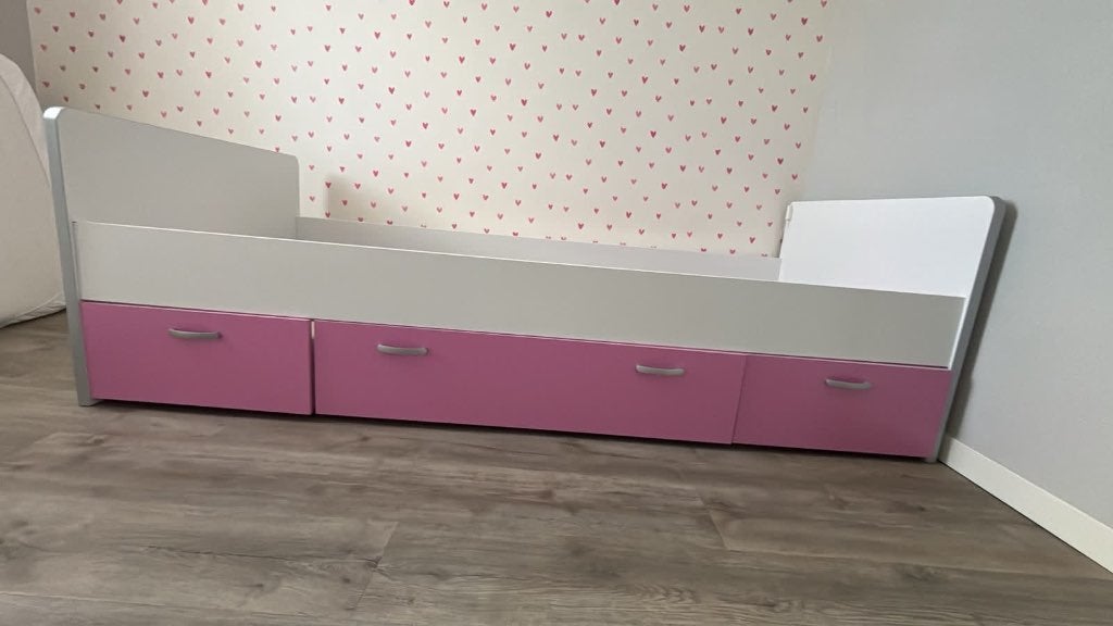 Bed, Ophalen, 90 cm, Eenpersoons, Wit