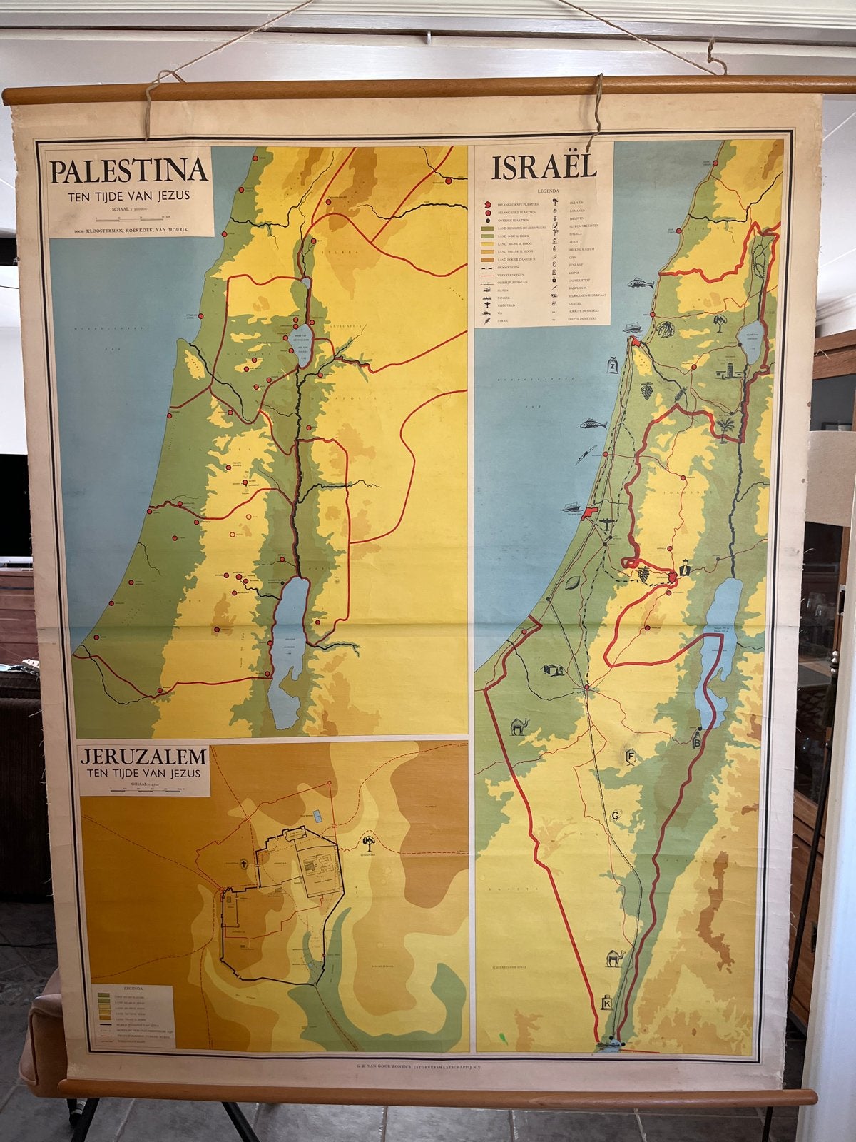 Oude schoolkaart Palestina/Israël - G.B. van Goor Zonen's, Ophalen, Aardrijkskunde