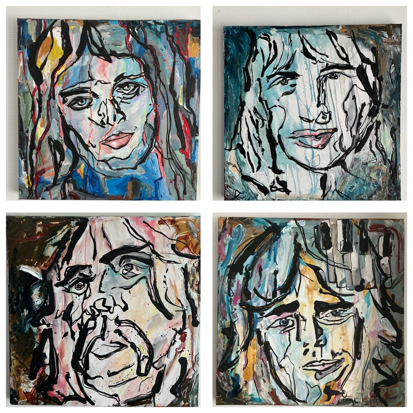 Pink Floyd ~ 4 portretten ~ music & Art ~schilderij ~atelier, Ophalen, Nieuw, Schilderij