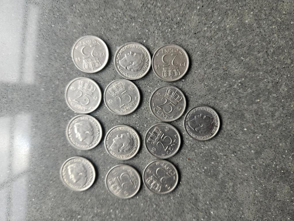 13  kwartjes uit 1948 van Koningin Wilhelmina, Setje, Zilver, 25 cent, Ophalen of Verzenden