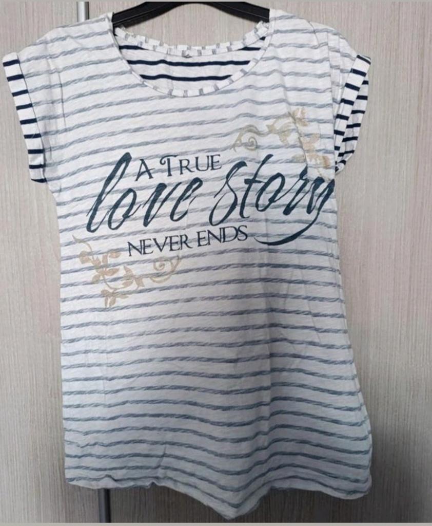 Gestreept T-shirt met korte mouwen en tekstprint - Maat S, Kleding | Dames, Wit, Ophalen of Verzenden, Zo goed als nieuw, Korte mouw