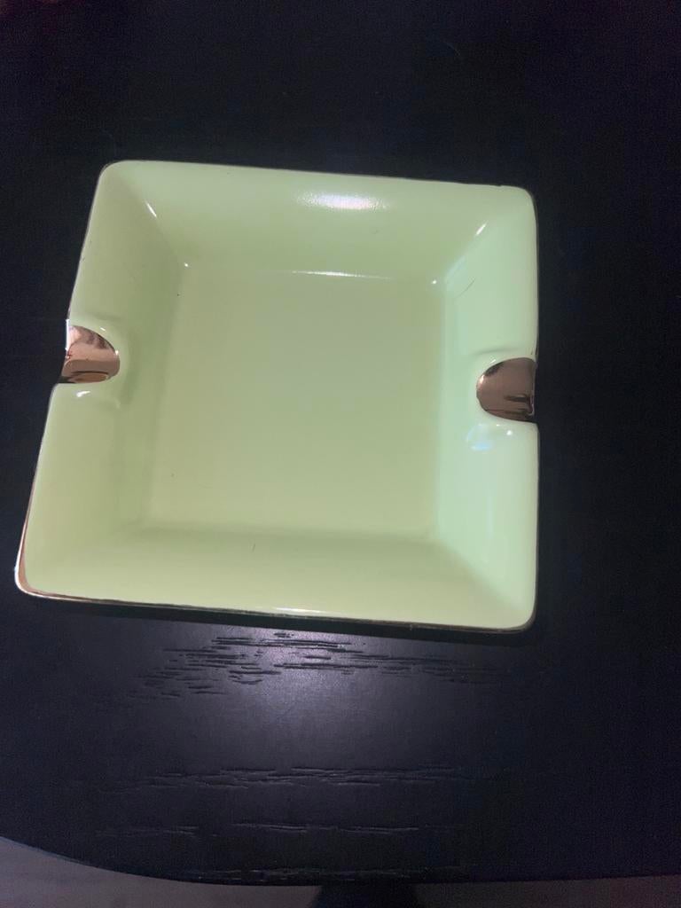 Vintage Mintgroene Porseleinen Asbak met Gouden Rand, Ophalen of Verzenden