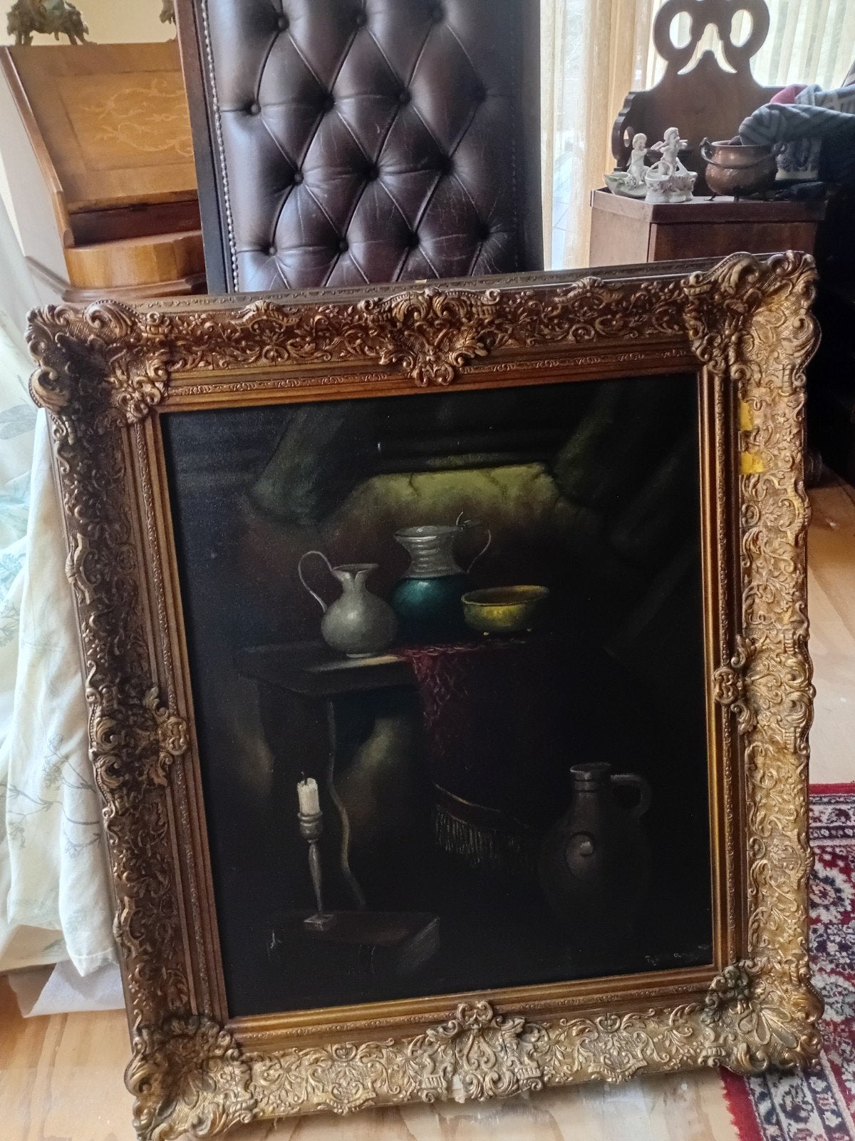 Klassiek stilleven olieverfschilderij, gesigneerd, Ophalen, Doek, Stilleven, Klassiek