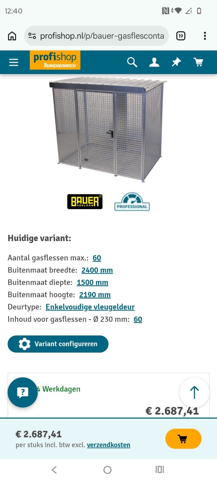 Gasflescontainer bj 2023 nette staat, Tuin en Terras, Verzenden, Zo goed als nieuw, Metaal, Overige typen