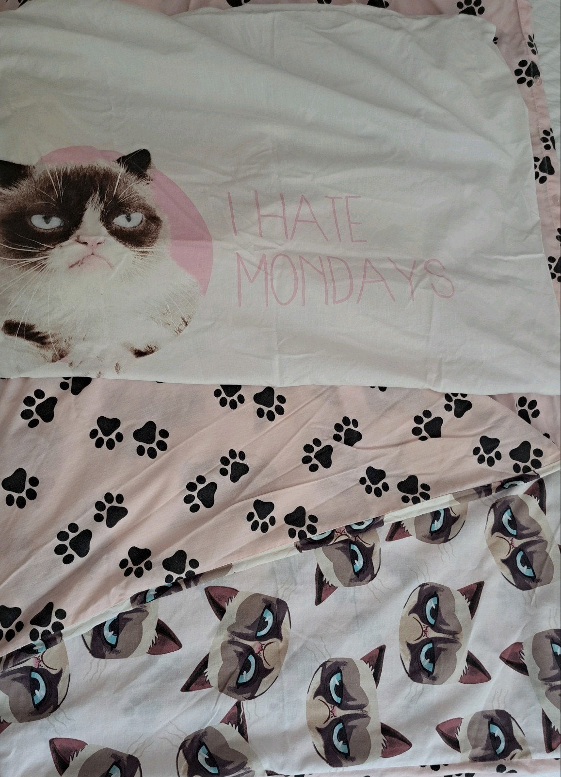 1 persoons dekbedovertrek Grumpy cat wit roze, Ophalen, Gebruikt, Eenpersoons, Wit
