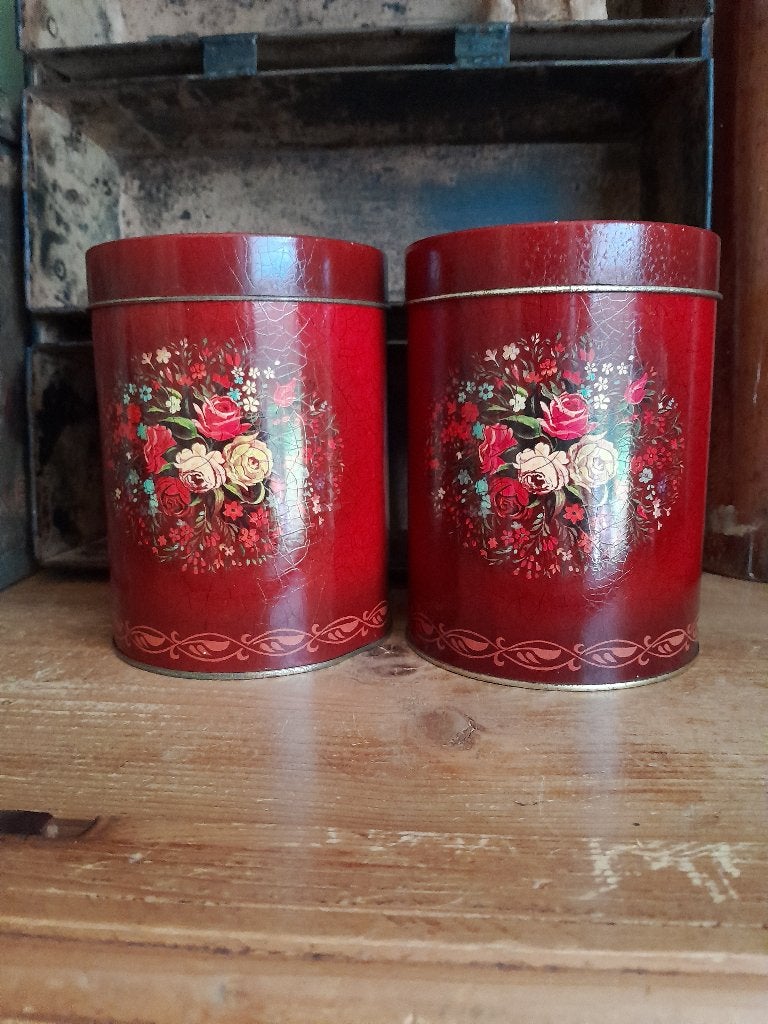 ~ Oude Rode Gebloemde Blikken, Ophalen of Verzenden, Gebruikt, Overige