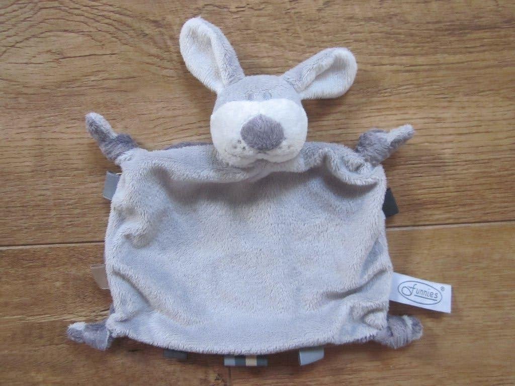 Funnies grijs wit superzacht pluche knuffeldoek hond (2x), Overige merken, Overige karakters, Zo goed als nieuw, Wasbaar