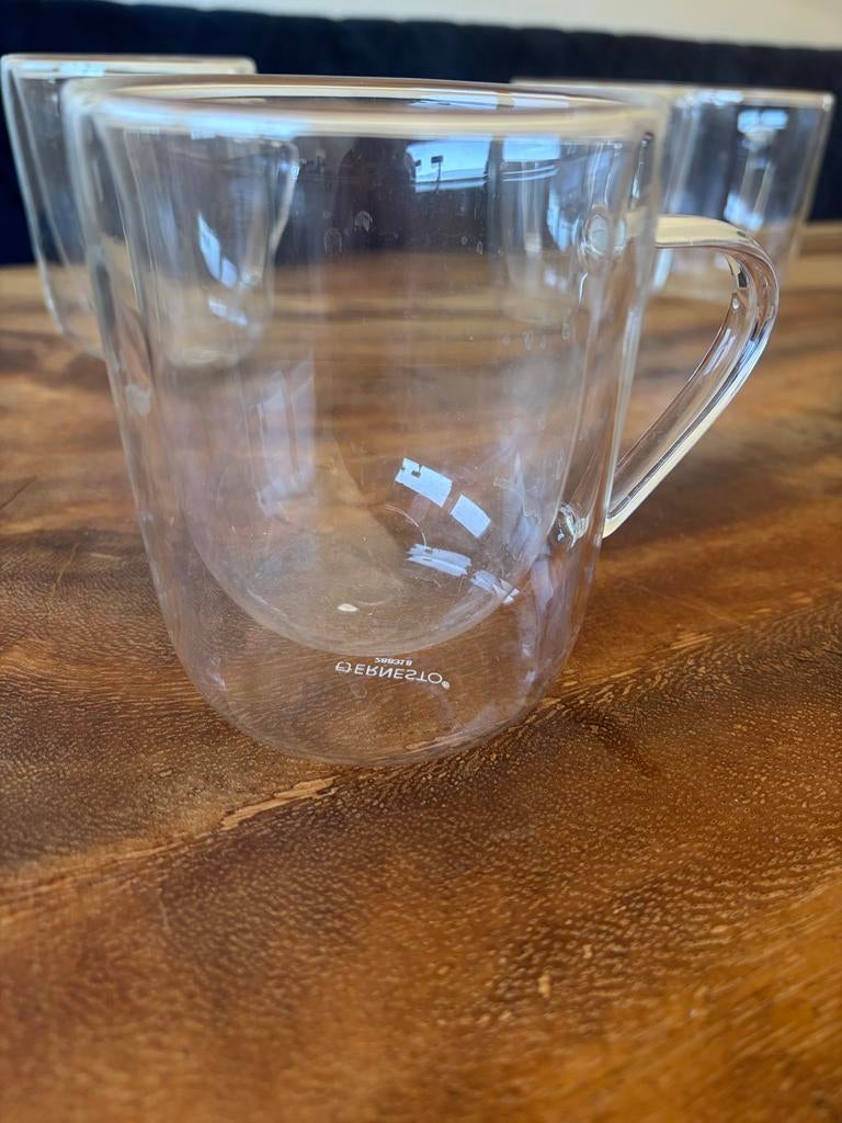 Set van 4 dubbelwandige glazen koffie/thee mokken, Ophalen, Effen, Kop(pen) en/of Schotel(s), Glas