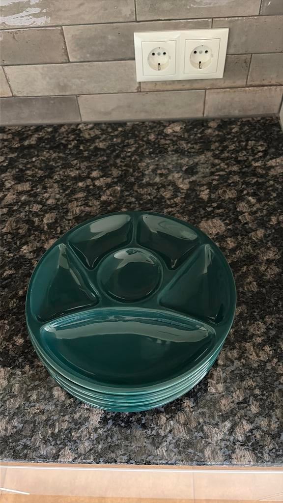 6 fondueborden in Arabia Kilta kleur groen, Keramiek, Ophalen of Verzenden, Zo goed als nieuw, Overige stijlen