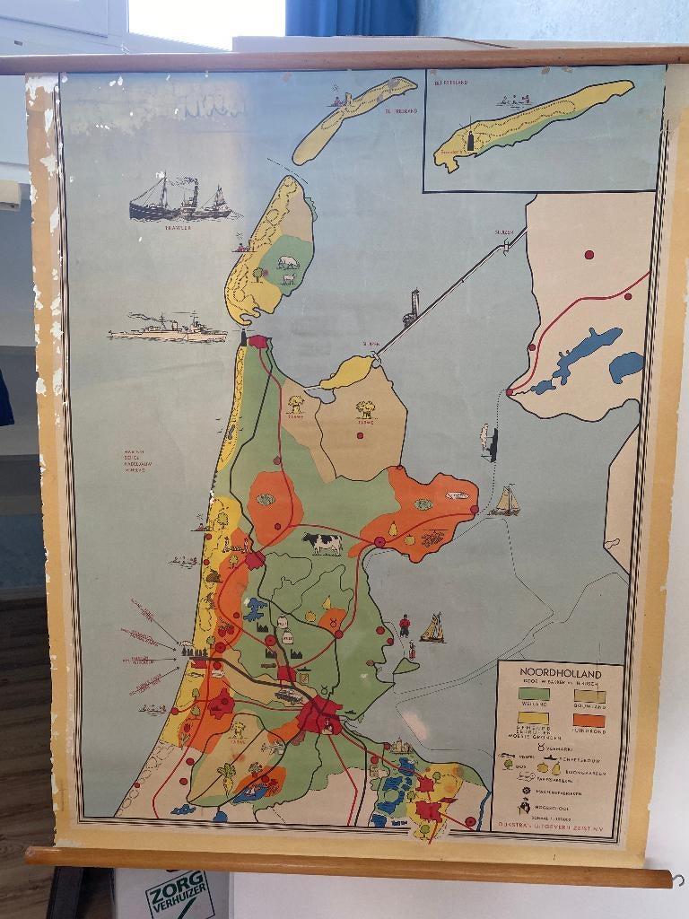 Schoolkaart Noord Holland  W. Bakker en H. Rusch, Antiek en Kunst, Ophalen of Verzenden, Aardrijkskunde
