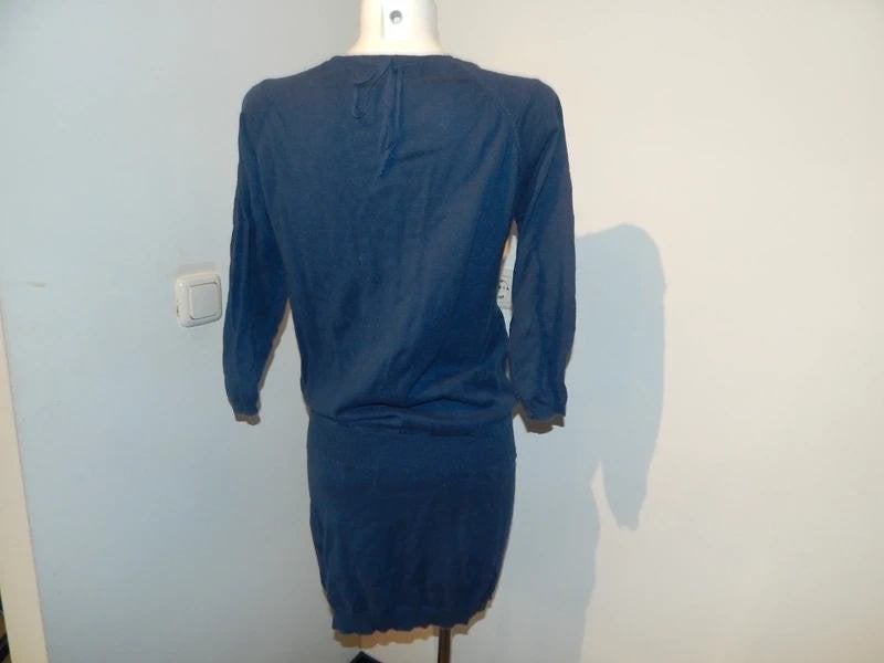 Humanoid blauwe jurk elastisch taille v hals mt L, Humanoid, Maat 42/44 (L), Gedragen, Onder de knie