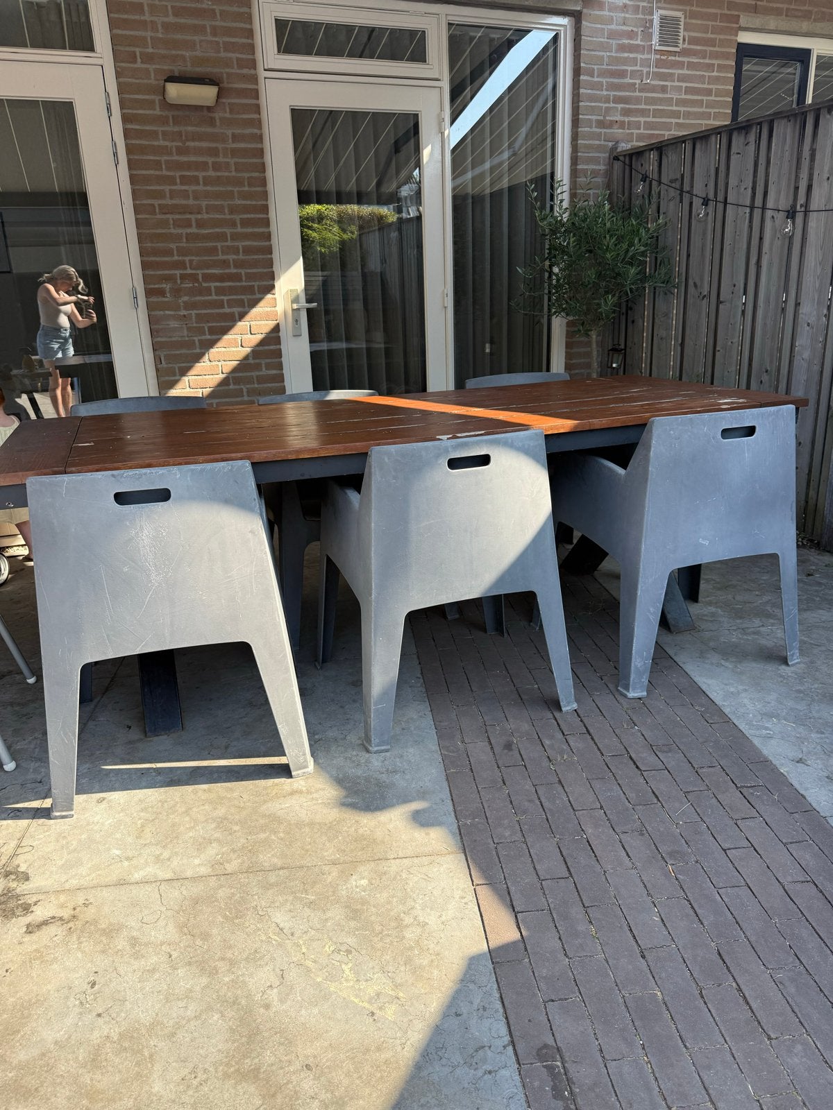 8 grijze kuipstoelen - Gebruikte staat, Tuin en Terras, Ophalen, Gebruikt, Kunststof, Stapelbaar