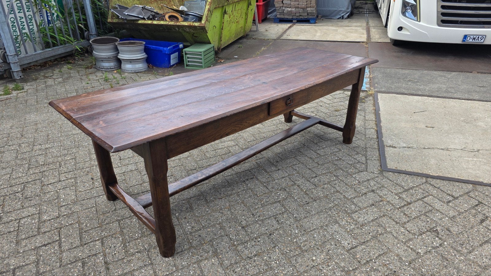 Antieke Franse boeren eiken eettafel 235 cm, Ophalen