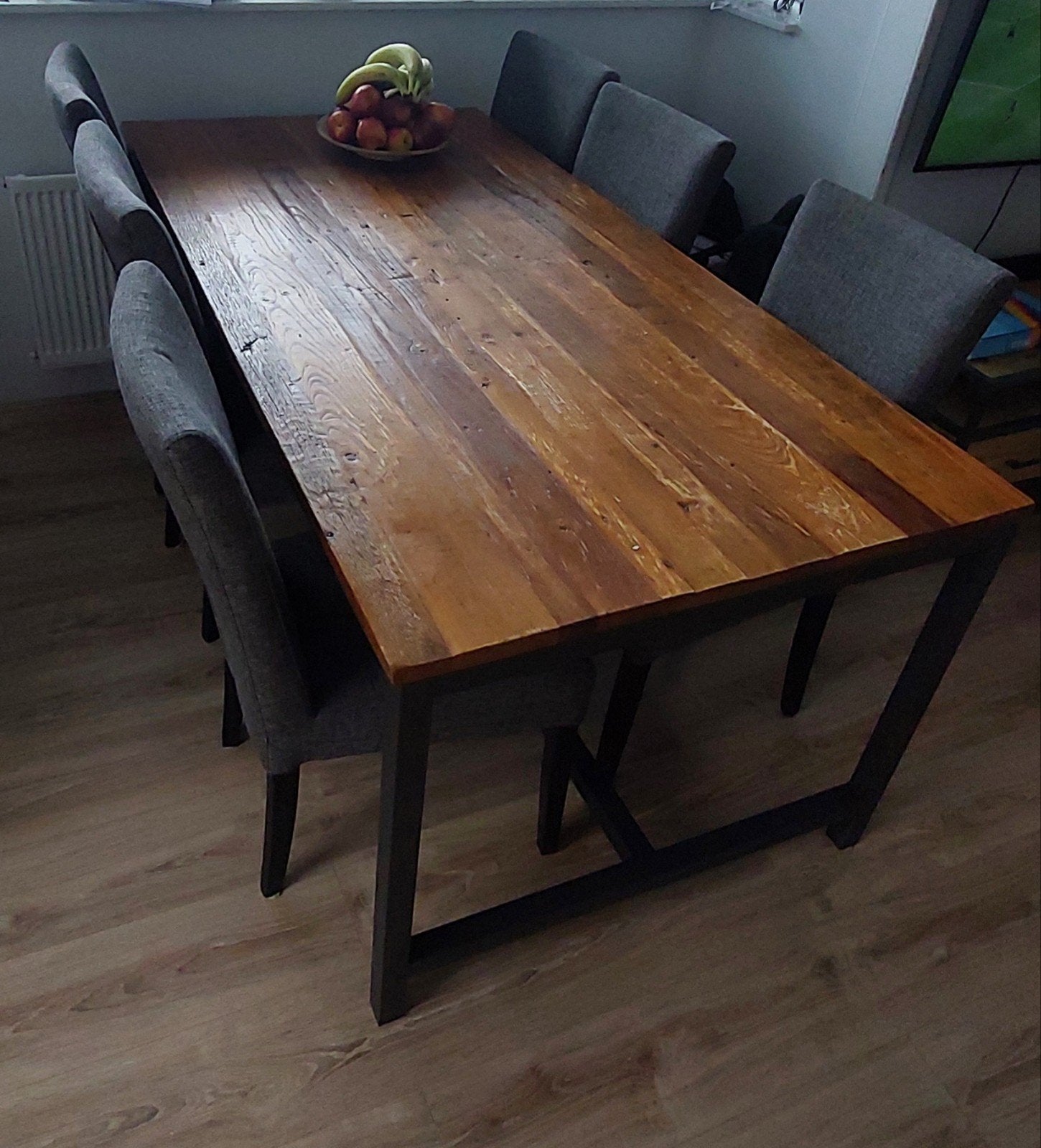 Eettafel + 6 eetkamerstoelen, Ophalen, Gebruikt, Rechthoekig, 50 tot 100 cm