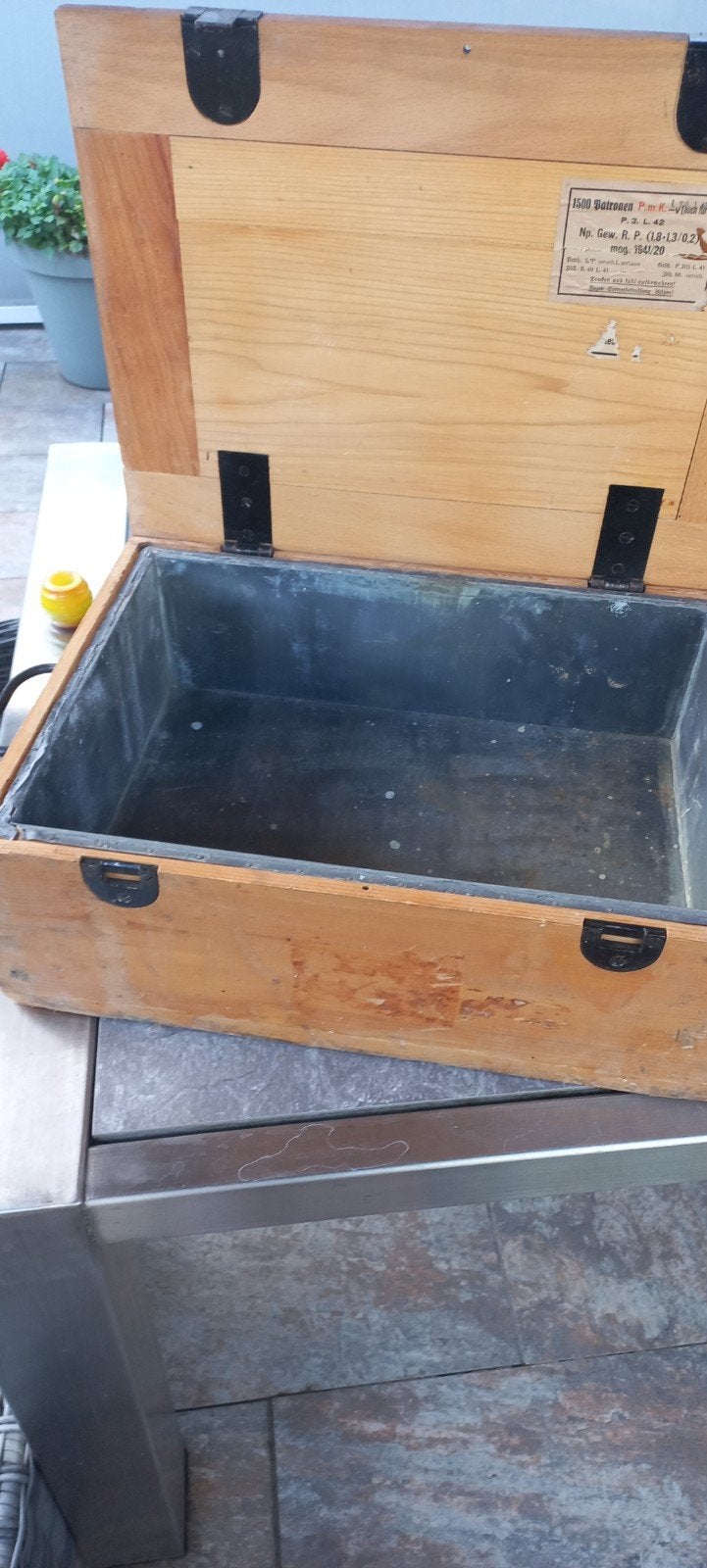 WO2 Duitse houten munitiekist met zinken binnenbak, Ophalen of Verzenden, Overige soorten, Duitsland, Kist of Geocache