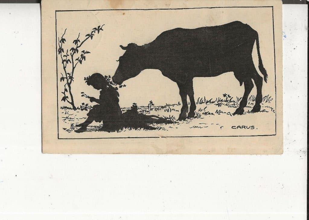 De Koe smult van de bloemenkrans 18-8-1921 silhouet, Ophalen of Verzenden, 1920 tot 1940, Gelopen