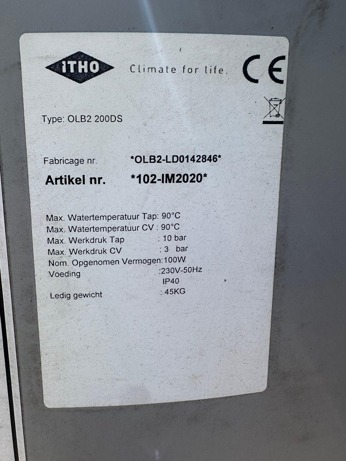 ITHO OLB2 200DS RVS buffervat / oplaadboiler – 200 liter, 100 liter of meer, Boiler, Ophalen of Verzenden, Minder dan 3 jaar oud