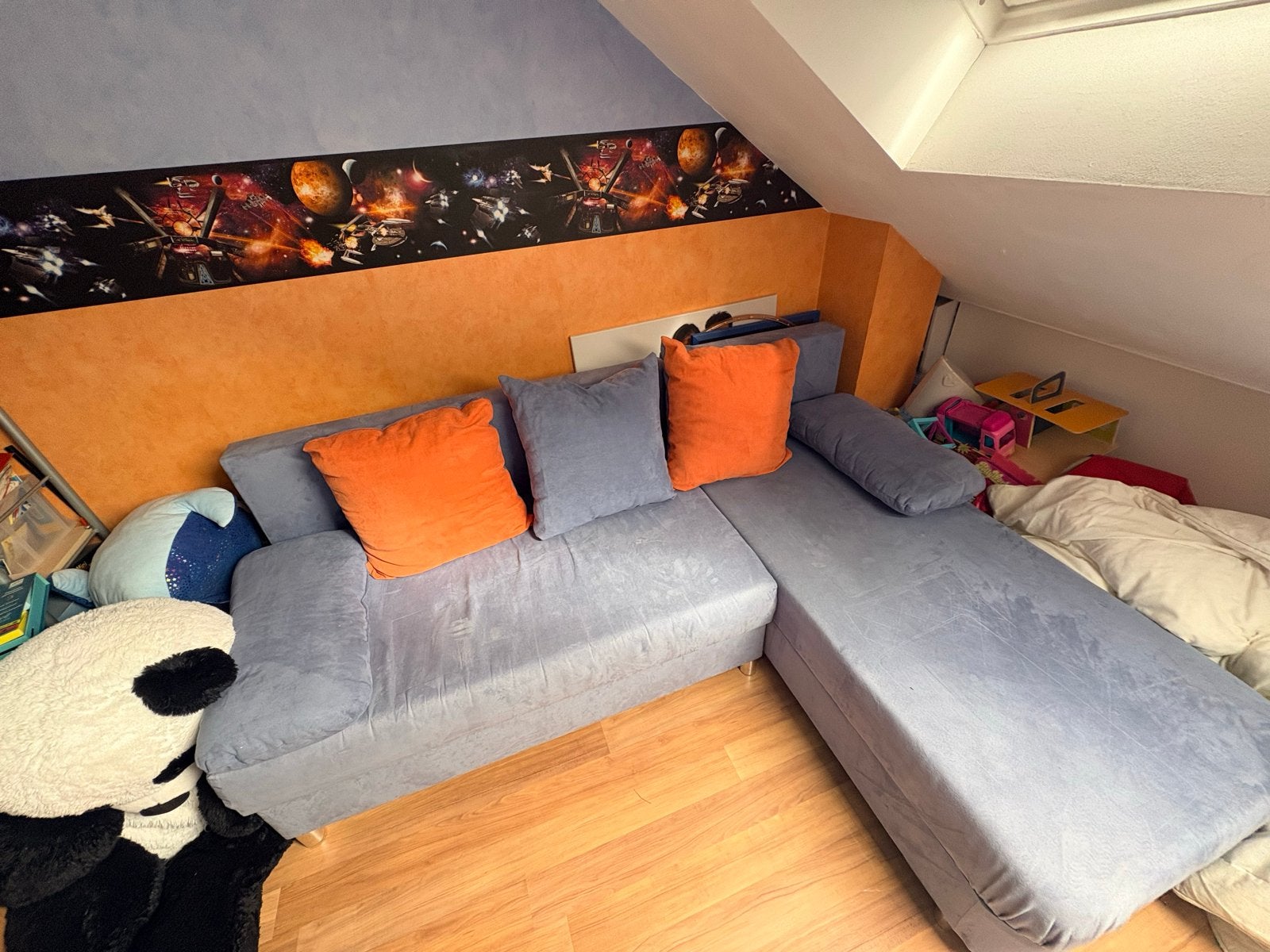 Comfortabele hoekbank met slaapfunctie, Ophalen, 250 tot 300 cm, Gebruikt, 125 tot 150 cm