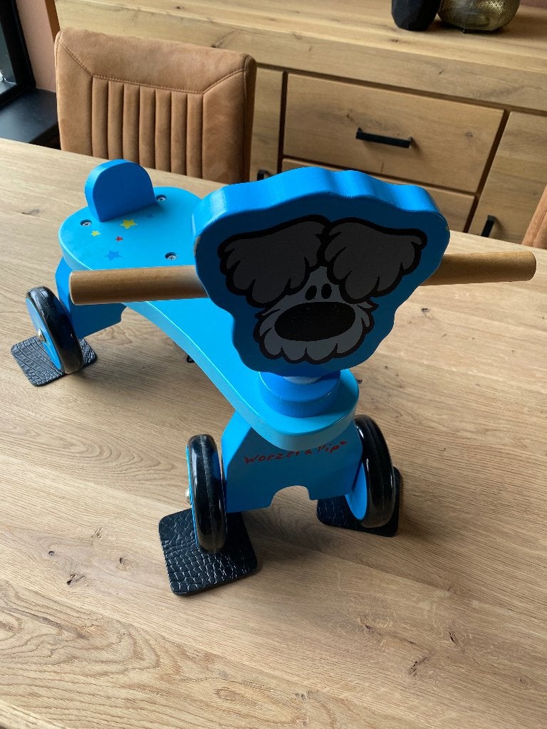 Woezel & Pip Houten kinderfiets (vierwieler woezel blauw), Ophalen